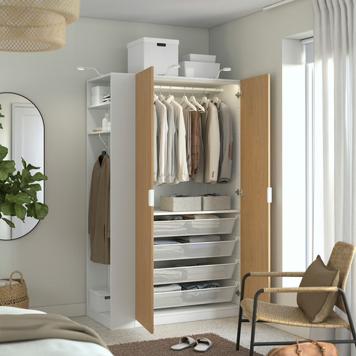 PAX / STORKLINTA Wardrobe combination, white oak effect/white, 120x60x201 cm