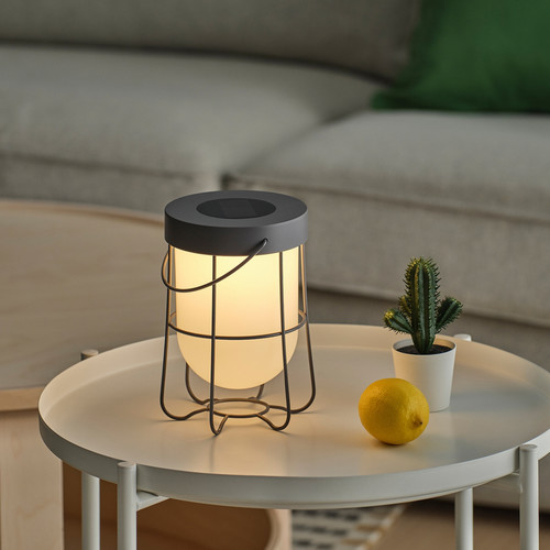 SOLVINDEN Table lamp, solar-powered/grey, 18 cm