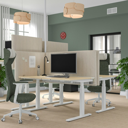 MITTZON Desk sit/stand, electric birch veneer/white, 140x60 cm