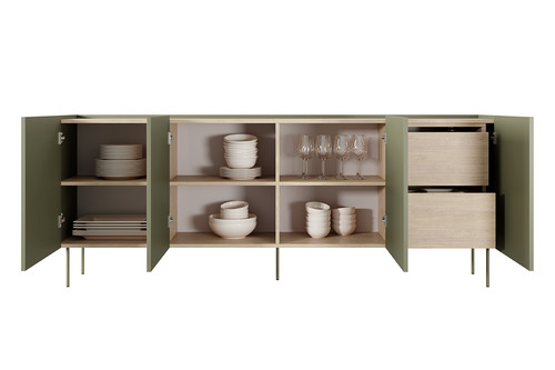 Four-Door Cabinet with Drawer Desin 220, olive/nagano oak