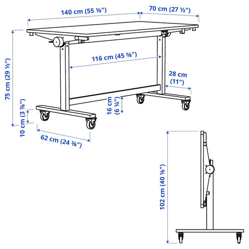 MITTZON Foldable table with castors, white, 140x70 cm