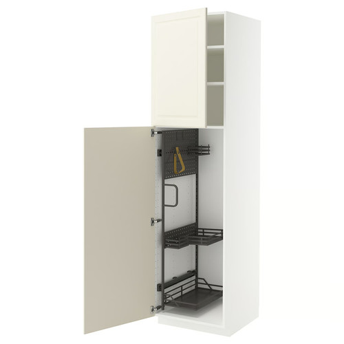 METOD High cabinet with cleaning interior, white/Bodbyn off-white, 60x60x220 cm