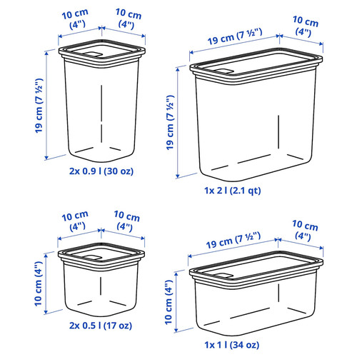 KORALLVIPPA Dry food jar with lid, set of 6, transparent