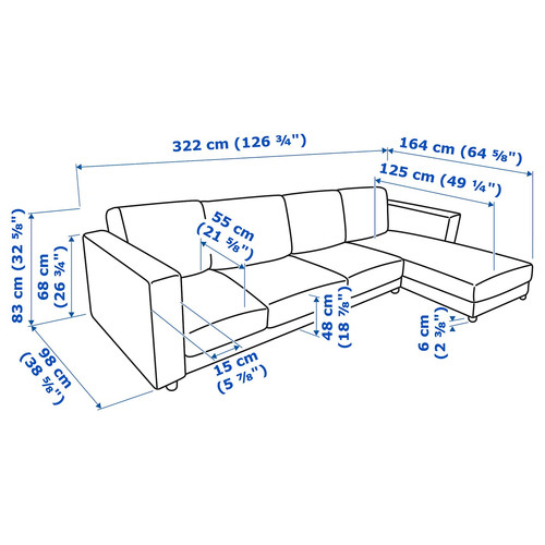 VIMLE 4-seat sofa with chaise longue, Gunnared medium grey