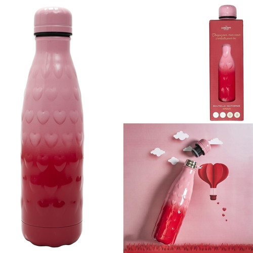 Water Bottle 500ml, hearts, pink-red