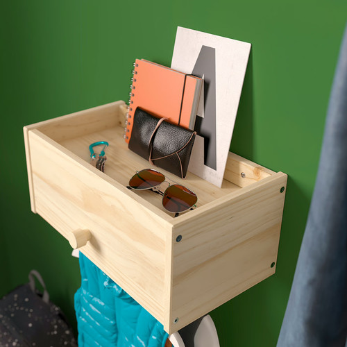 RAGGBERG Coat rack with shelf, pine, 40x21x17 cm