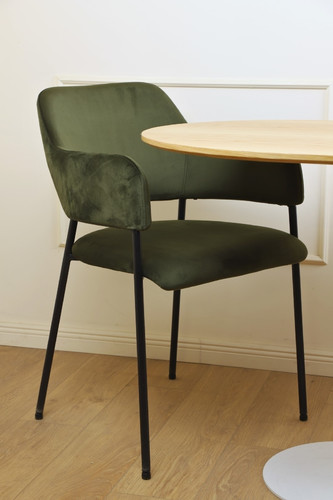 Dining Chair Lima, velvet, armrests, green