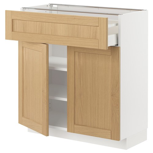 METOD / MAXIMERA Base cabinet with drawer/2 doors, white/Forsbacka oak, 80x37 cm
