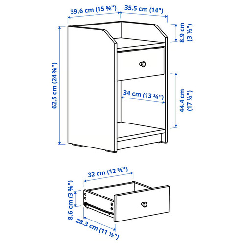 HAUGA Bedside table, white, 40x36 cm
