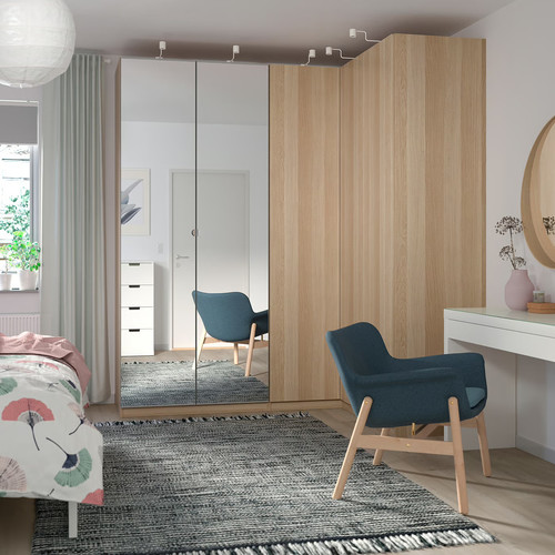 PAX Add-on corner unit with 4 shelves, white stained oak effect, 53x58x236 cm