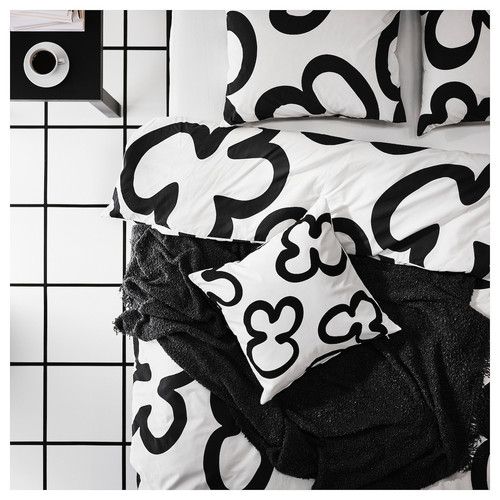 KLIPPBRÄCKA Cushion cover, white/black, 50x50 cm