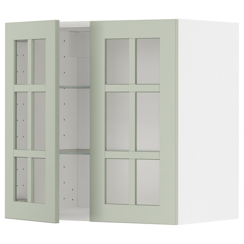 METOD Wall cabinet w shelves/2 glass drs, white/Stensund light green, 60x60 cm