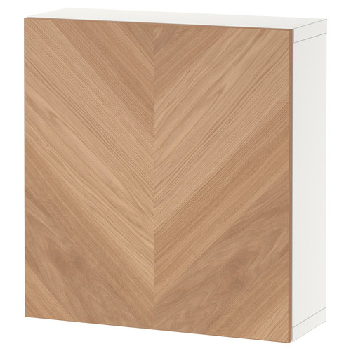 BESTÅ Shelf unit with door, white, Hedeviken oak veneer, 60x22x64 cm