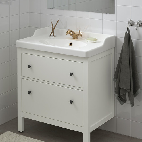 HEMNES / RÄTTVIKEN Wash-stand with 2 drawers, white, Runskär tap, 82x49x93 cm