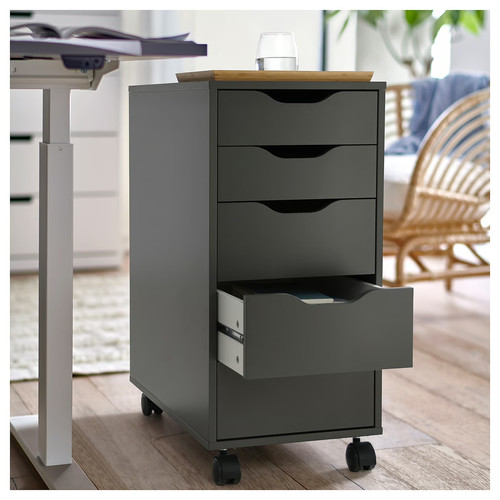 ALEX Drawer unit on castors, dark grey/black, 36x76 cm