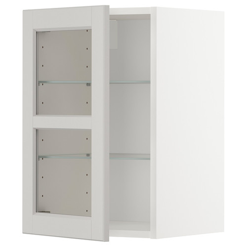 METOD Wall cabinet w shelves/glass door, white/Lerhyttan light grey, 40x60 cm