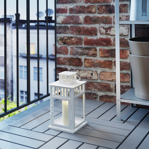 BORRBY Lantern for block candle, white in/outdoor white, 28 cm