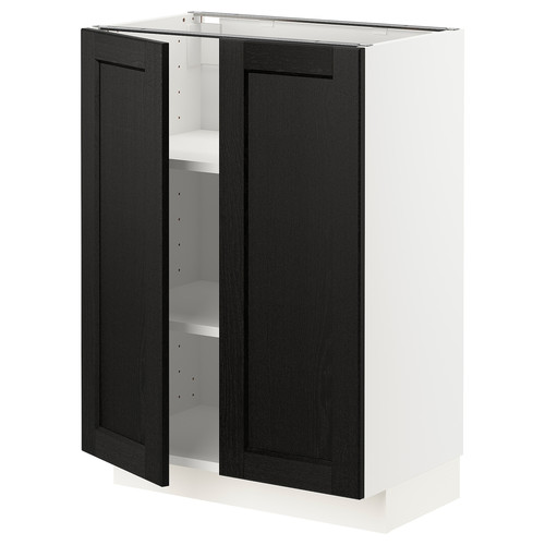 METOD Base cabinet with shelves/2 doors, white/Lerhyttan black stained, 60x37 cm