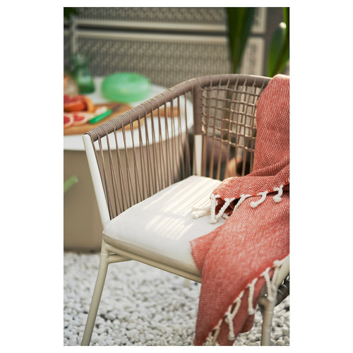 SEGERÖN Outdoor chair with armrests, white/beige