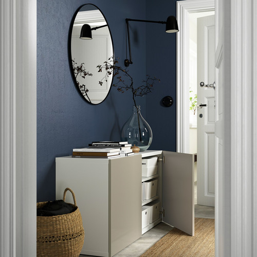 BESTÅ Storage combination with doors, white, Selsviken high-gloss/beige, 120x42x65 cm