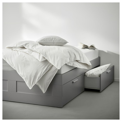 BRIMNES Bed frame with storage, grey/Luröy, 160x200 cm