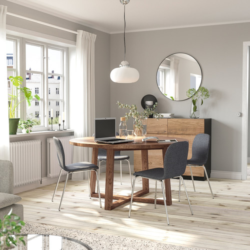MÖRBYLÅNGA / KARLPETTER Table and 4 chairs, oak veneer brown stained/Gunnared medium grey chrome-plated, 145 cm