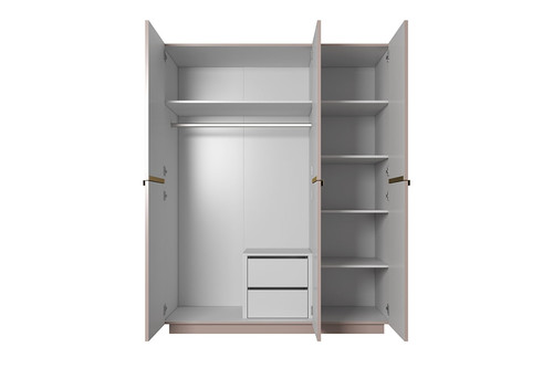 Wardrobe with Drawer Unit Nicole 150 cm, antique pink, gold handles