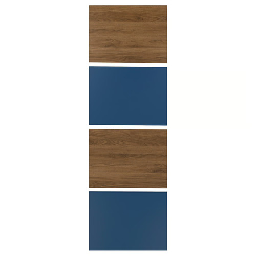 MEHAMN 4 panels for sliding door frame, walnut effect/blue, 75x236 cm