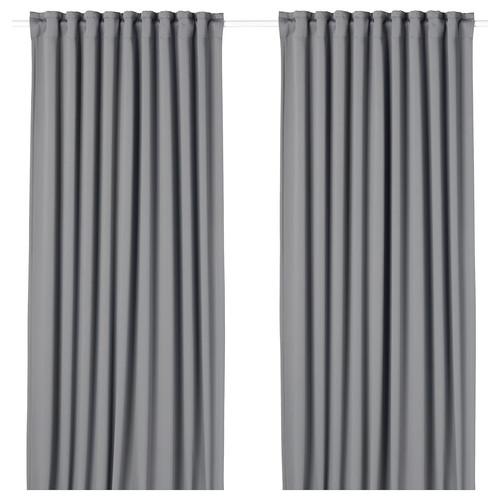MAJGULL Block-out curtains, 1 pair, grey, 145x250 cm