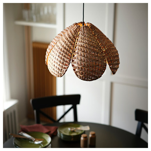 SANDKORN / HAVSDJUP Pendant lamp, handmade rattan/black, 45 cm