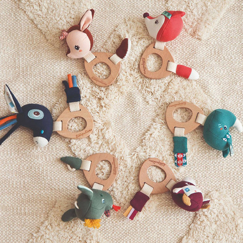 LILLIPUTIENS Rattle with Wooden Teether Marius Rhino ECO 3m+