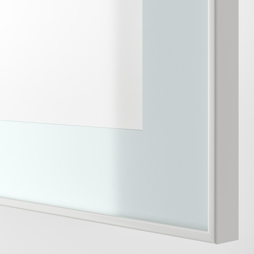 BESTÅ TV storage combination/glass doors, white/Selsviken high-gloss/beige clear glass, 300x42x211 cm