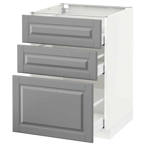 METOD/MAXIMERA Base cabinet with 3 drawers, white, Bodbyn grey, 60x60 cm