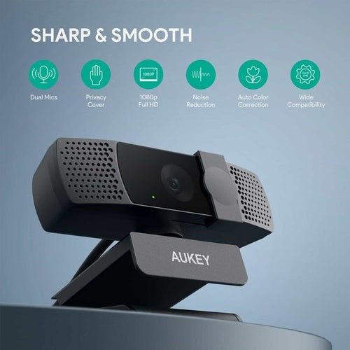 Aukey Webcam Full HD 1080p 30fps Microphones with Noise-cancellation PC-LM7