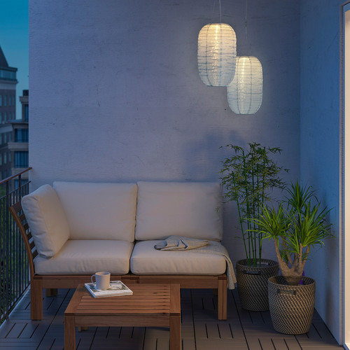 SOLVINDEN LED solar-powered pendant lamp, outdoor/oval light blue, 43 cm