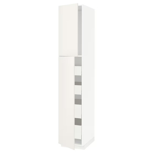 METOD / MAXIMERA Hi cab w 2 doors/4 drawers, white/Veddinge white, 40x60x220 cm