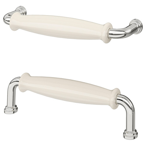 KLINGSTORP Handle, off-white/chrome-plated, 141 mm, 2 pack