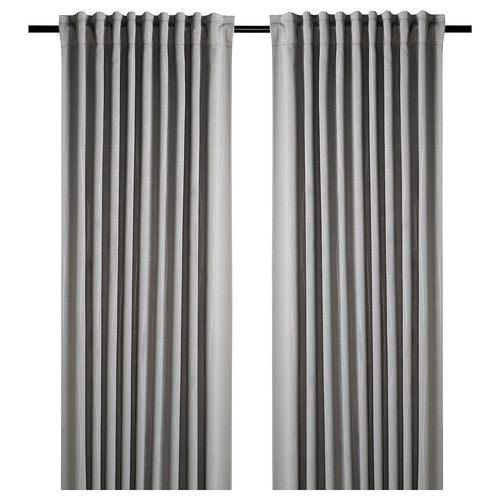 PRAKTTIDLÖSA Room darkening curtains, 1 pair, grey, 145x300 cm