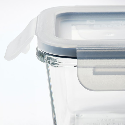 IKEA 365+ Food container with lid, square, glass, 180 ml, 3 pack
