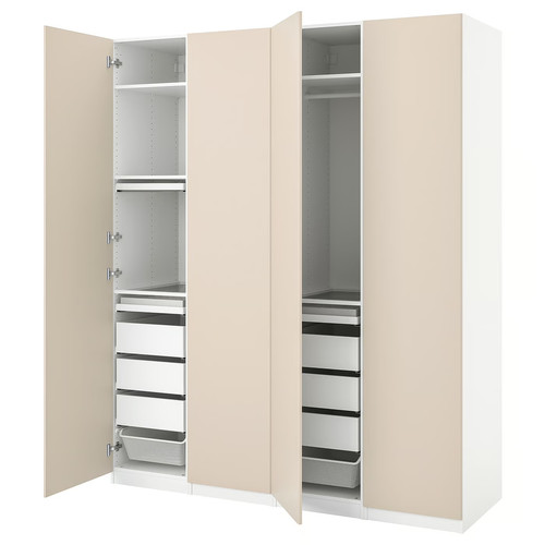 PAX / REINSVOLL Wardrobe combination, white, grey-beige, 200x60x236 cm