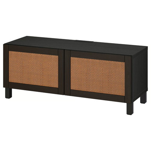 BESTÅ TV bench with doors, black-brown/Studsviken/Stubbarp dark brown, 120x42x48 cm