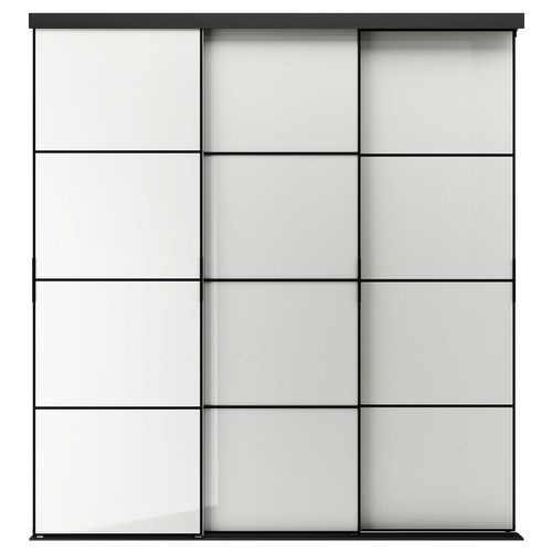 SKYTTA / HOKKSUND Sliding door combination, black/high-gloss light grey, 226x240 cm
