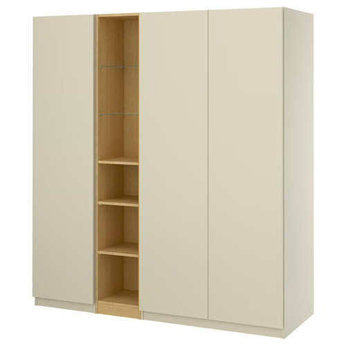 PAX / FORSAND Wardrobe combination, grey-beige grey-beige/oak effect, 185x60x201 cm