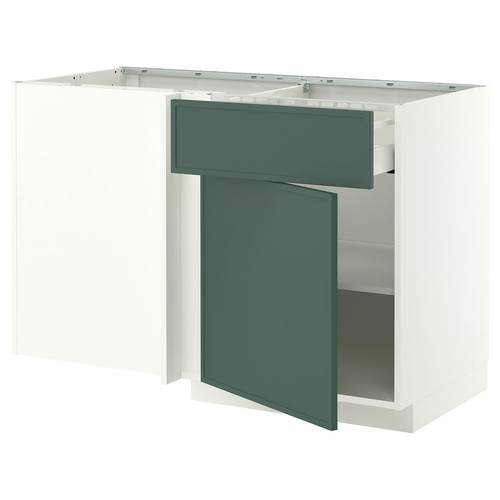 METOD/MAXIMERA Corner base cab w drawer and shelf, white/Aspudden dark grey-green, 128x68 cm