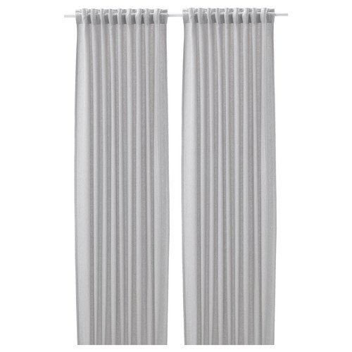 FJÄDERMOTT Curtains, 1 pair, white/grey, 145x300 cm