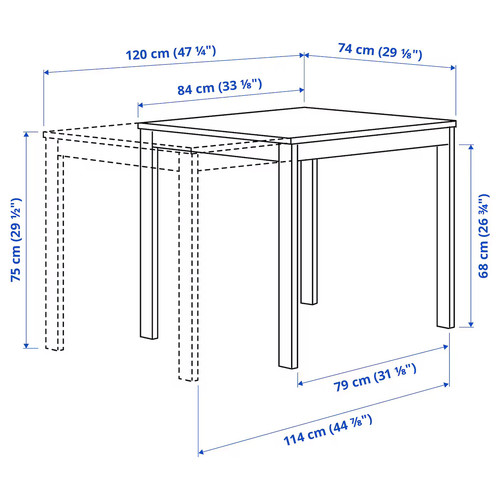 VIHALS / VIHALS Table and 4 chairs, white/white Tibbleby beige-grey, 84/120x74 cm