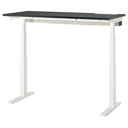 MITTZON Desk sit/stand, electric black stained ash veneer/black white, 140x60 cm