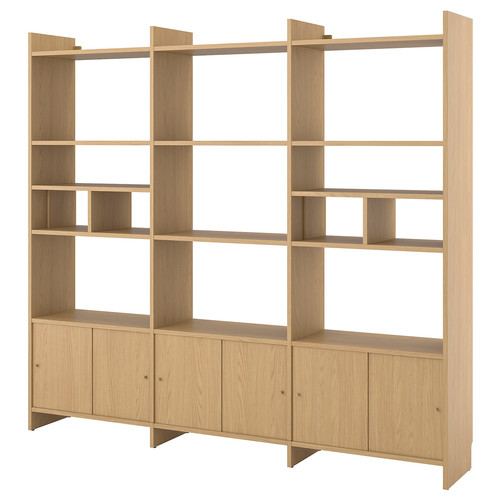LÅDMAKARE Storage combination w sliding doors, with 2 shelf inserts/oak effect, 238x35x212 cm