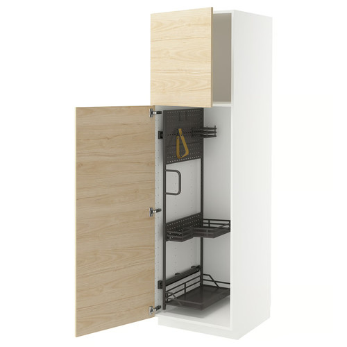 METOD High cabinet with cleaning interior, white/Askersund light ash effect, 60x60x200 cm