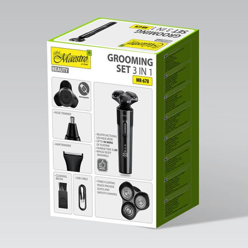 Feel Maestro 3-in-1 USB-C Rechargeable Shaver & Grooming Set MR-678